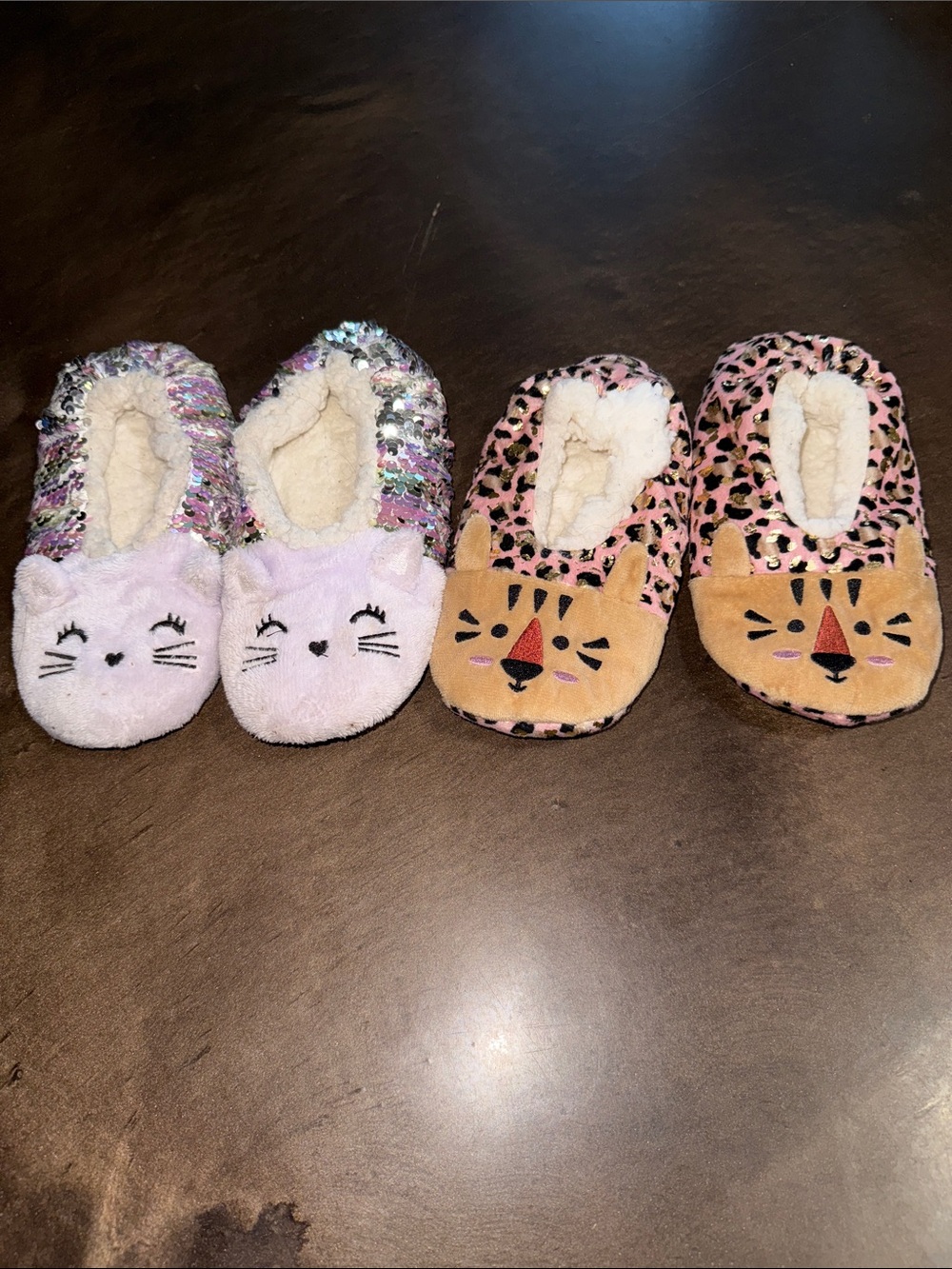 Plush Kids Footie Slippers - Pink & Light Purple Cozy Animal Pair